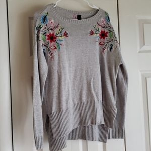 Gray and floral sweater